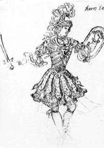 Armide projets de costumes par Jean Berain nymphe et héros pour Armide de Quinault et Lully, 1686